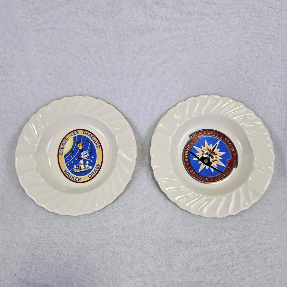 VTG NASA Ashtray Space Shuttle Mission STS 29 STS 30 Ceramic Set 2 Cigar Retro